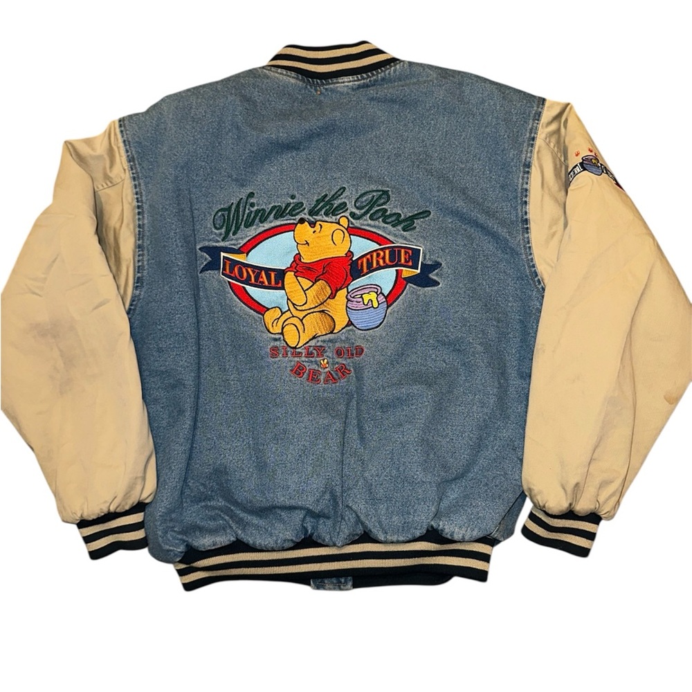 Vintage Disney Store Winnie the Pooh Unisex Denim Quilted Bomber Jacket - Picture 2 of 7